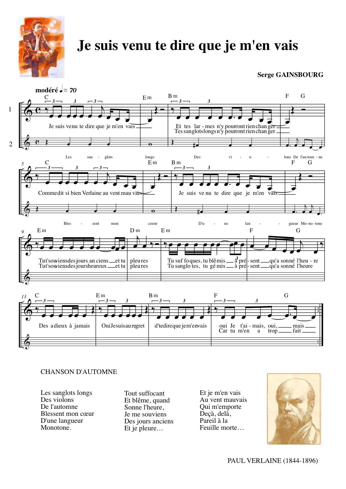 Je Suis Venu Te Dire Que Je Men Vais Chords